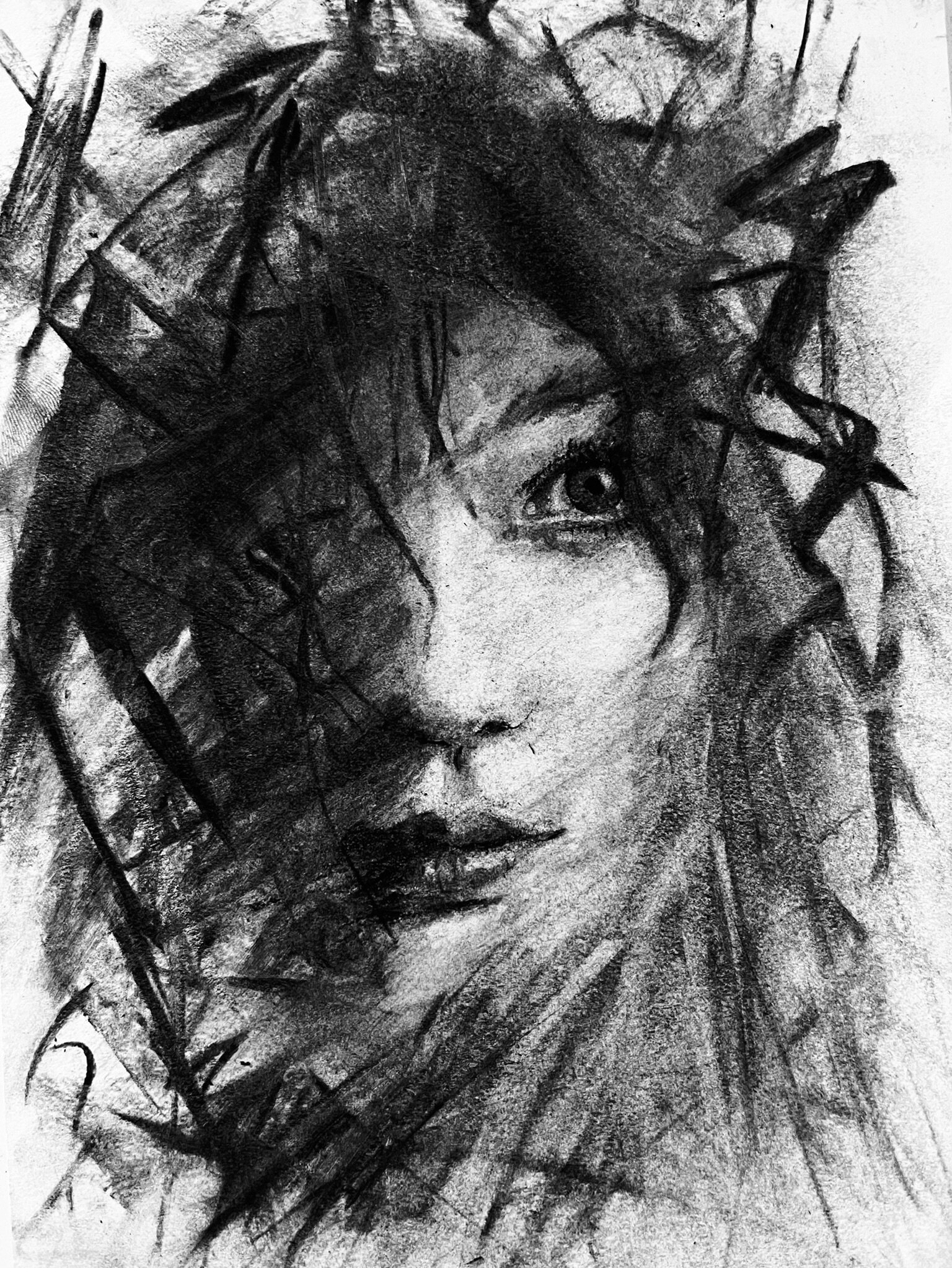 Veiled, 2025 Charcoal on paper